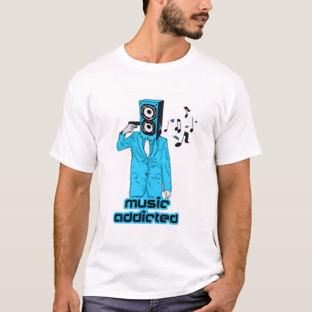 Camiseta Music Addicted Graphic T-Shirt – Trendy White Tee  (Frente)