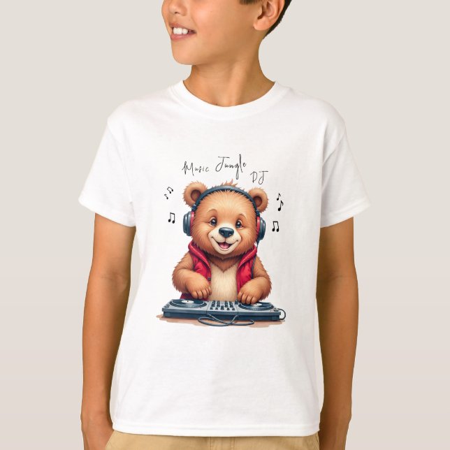 Camiseta Music Boy, Happy Grizzly Bear DJ T-Shirt, Festa (Frente)