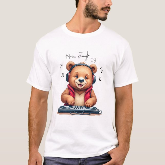 Camiseta Music Boy, Happy Grizzly Bear DJ T-Shirt, Festa (Frente)