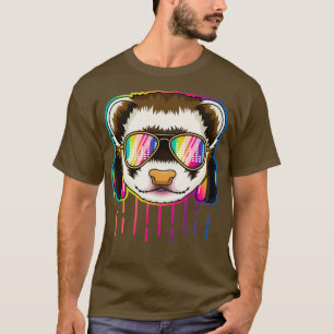 Camiseta Music Ferret Dj Com Fones de ouvido Musical Ferret
