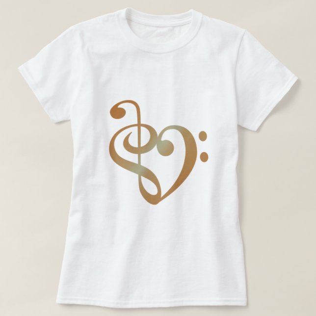 Camiseta Music Heart Copper em Love forma de coração (Frente do Design)