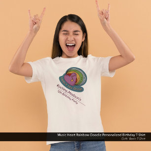 Camiseta Music Heart Rainbow Doodle Personalizado Aniversár