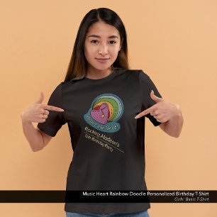 Camiseta Music Heart Rainbow Doodle Personalizado Aniversár