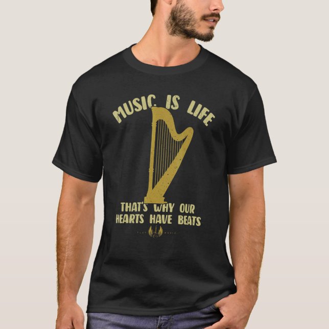 Camiseta Music Is Life Our Hearts Have Beats Harp Players M (Frente)