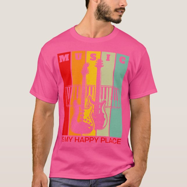 Camiseta Music Is My Happy Place Music Lover Guitar Keyboar (Frente)