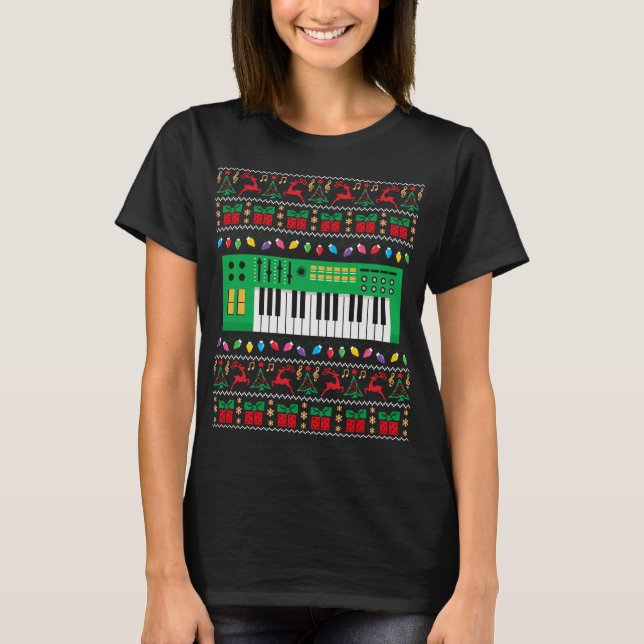 Camiseta Music Keyboard Ugly Christmas Sweat Lights (Frente)