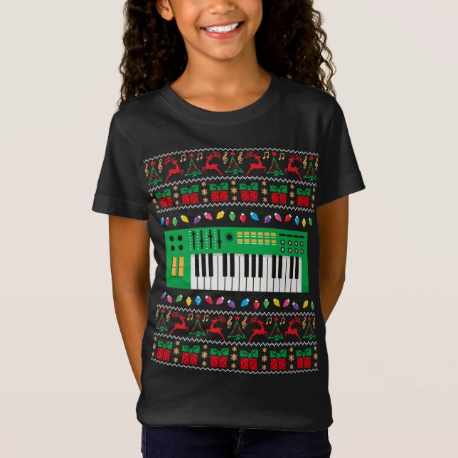 Camiseta Music Keyboard Ugly Christmas Sweat Lights (Frente)