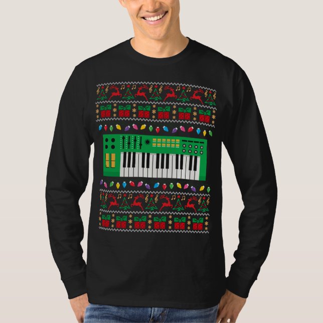 Camiseta Music Keyboard Ugly Christmas Sweat Lights (Frente)