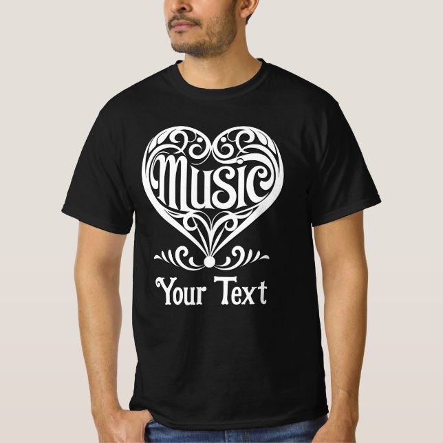 Camiseta Music Lover Elegant Scrolled Heart Personalized (Frente)