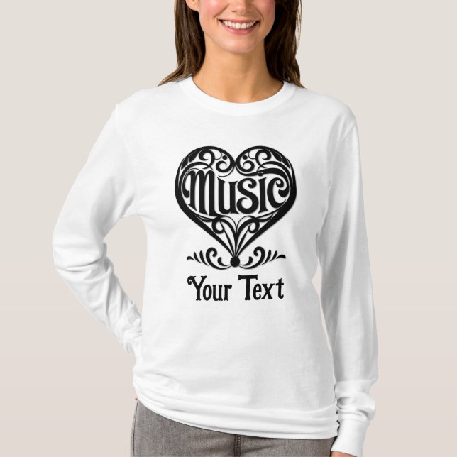 Camiseta Music Lover Elegant Scrolled Heart Personalized (Frente)