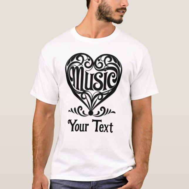 Camiseta Music Lover Elegant Scrolled Heart Personalized (Frente)