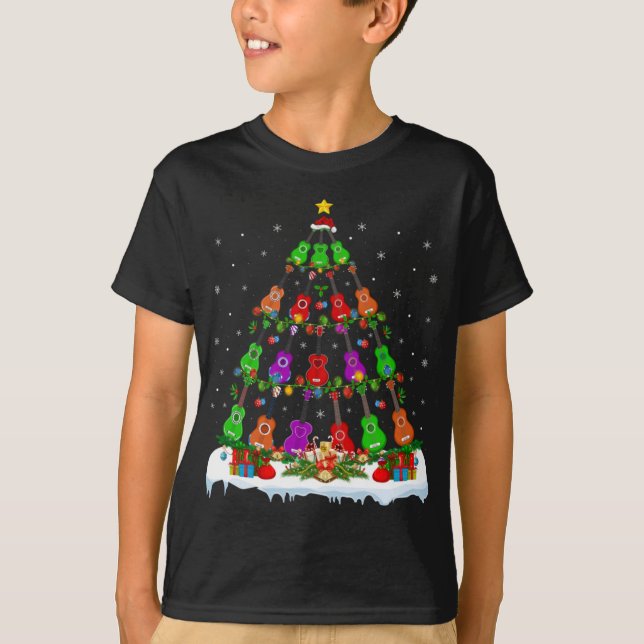Camiseta Music Lover Xmas Lights Musical Ukulele Christmas  (Frente)