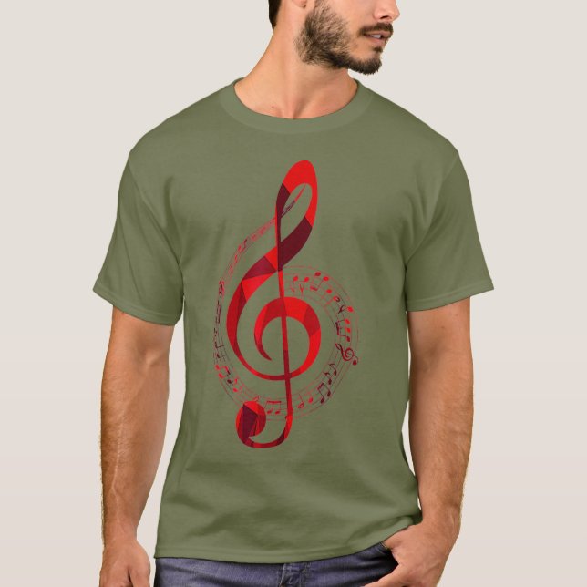 Camiseta Music Note Treble Clef Red Tones Musical Symbol (Frente)