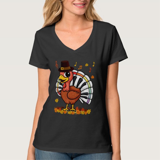 Camiseta Music Piano Teachers Music Turkey Costume Happy Th (Frente)