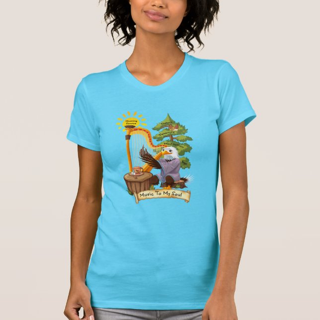 Camiseta Música à alma, Eagle que joga uma harpa, mulheres (Frente)