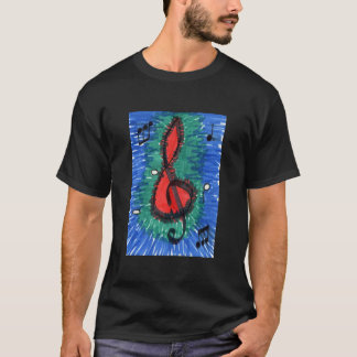 Camiseta Música adora notas musicais azul e vermelho preto