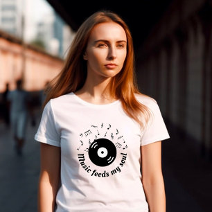 Camiseta Música Alimenta Minha Album de Vinil Album T-Shirt