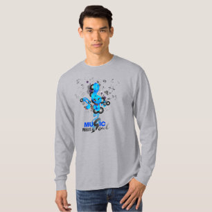 Camiseta Música alimenta minha alma   Capa longa masculina