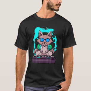 Camiseta Música Animal Cat Musical Retro Cat DJ Piano