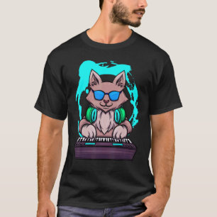 Camiseta Música Animal Cat Musical Retro Cat DJ Piano
