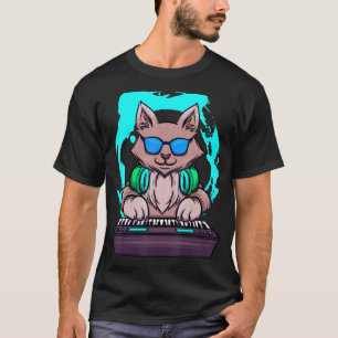 Camiseta Música Animal Cat Musical Retro Cat DJ Piano