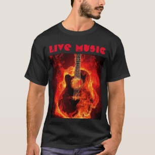 Camiseta música ao vivo queimando guitarra preta T-Shirt