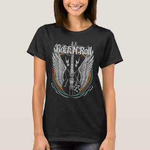 Camiseta Música Asas de Guitarra Rock & Roll Estilo Retro V
