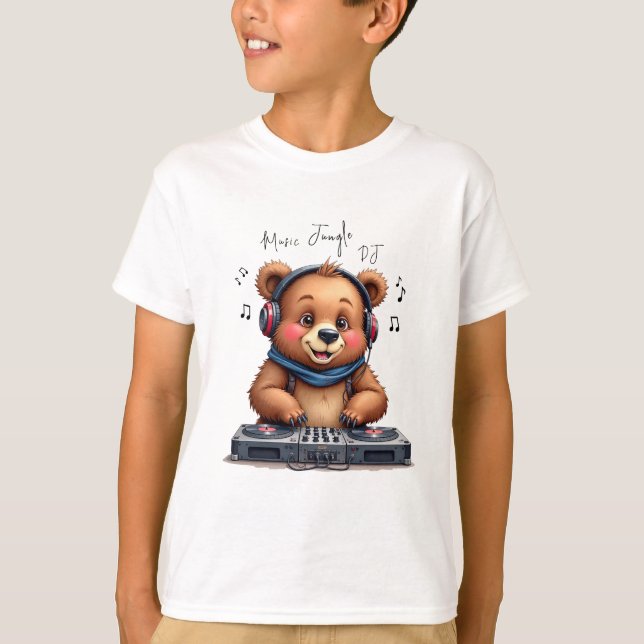 Camiseta Música Boy, Sorrindo Urso Grizzly DJ T-Shirt, Fest (Frente)
