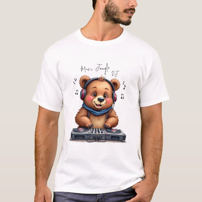 Camiseta Música Boy, Sorrindo Urso Grizzly DJ T-Shirt, Fest (Frente)