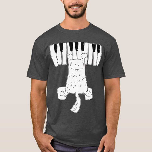 Camiseta Música Cat Tocando Na Família Piano Musical Notes (Frente)