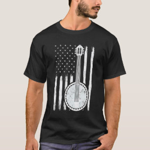 Camiseta Música de Banjo Bandeira Americana Banjo Guitarra