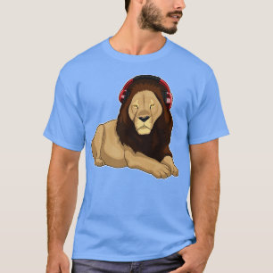 Camiseta Música de fones de ouvido de leão