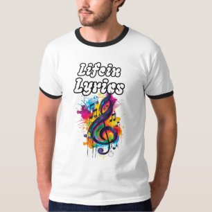 Camiseta Música de notas coloridas, tipografia, roupa de mú