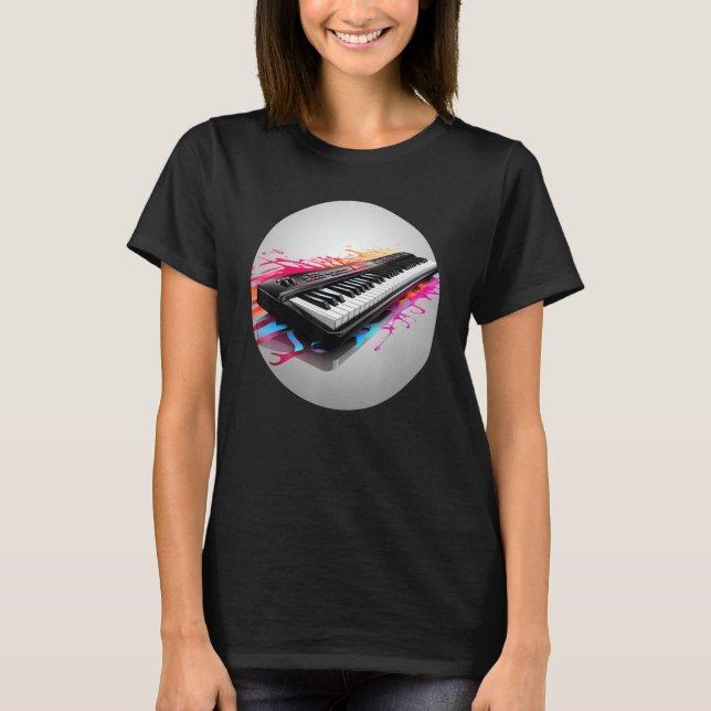 Camiseta Música de teclado feliz para os amantes do teclado (Frente)