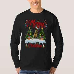 Camiseta Música de Trombeta Luzes Árvore de Natal Trombeta