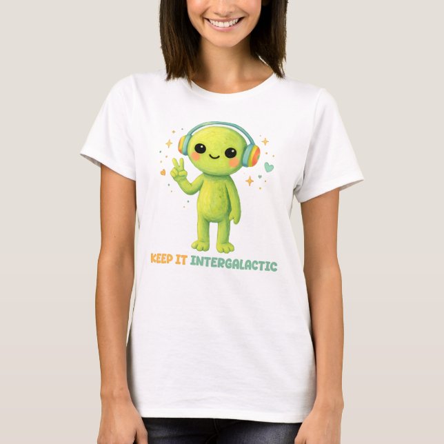 Camiseta Música do Sinal de Paz Intergaláctico Alien Fofa (Frente)