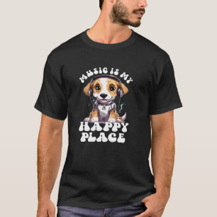 Camiseta Música É Meu Lugar Feliz, Cachorro de Auscultadore