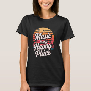 Camiseta Música É Meu Lugar Feliz Retro Vibe Melodies