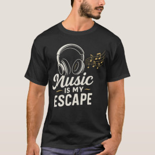 Camiseta 🎧 Música É Minha Escape - Fones de ouvido Vintage