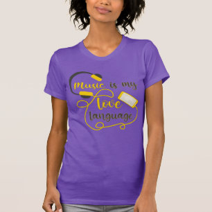 Camiseta Música é minha língua amorosa, frase romântica