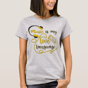 Camiseta Música é minha língua amorosa, frase romântica