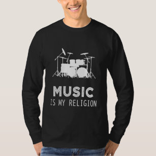Camiseta Música É Minha Religião Drum Hoodie Long Sleeve Sw