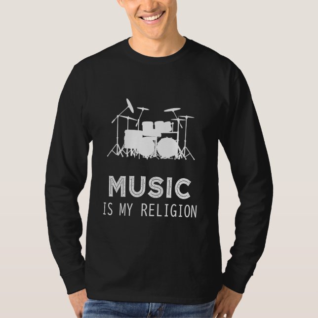 Camiseta Música É Minha Religião Drum Hoodie Long Sleeve Sw (Frente)