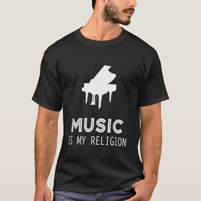 Camiseta Música É Minha Religião Piano Hoodie Long Sleeve S (Frente)