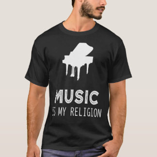 Camiseta Música É Minha Religião Piano Hoodie Long Sleeve S
