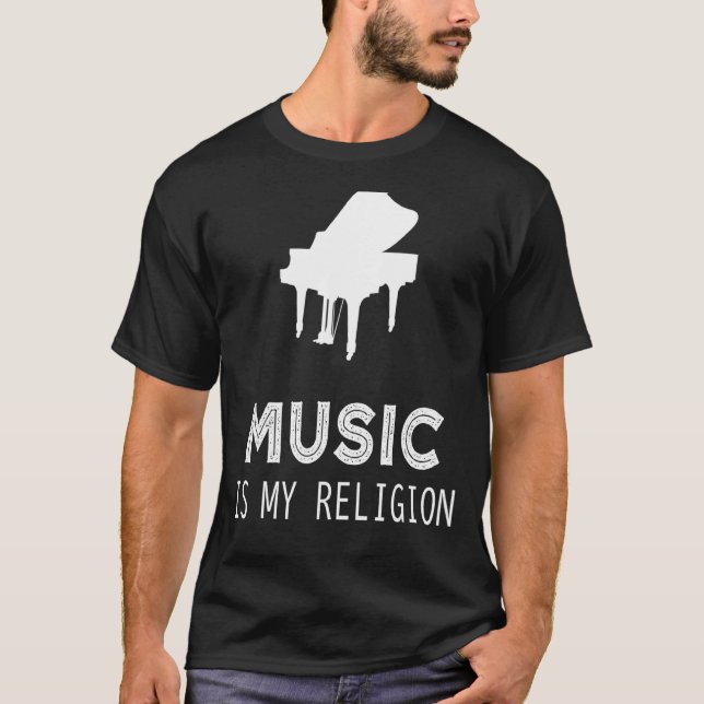 Camiseta Música É Minha Religião Piano Hoodie Long Sleeve S (Frente)