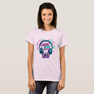 Camiseta Música é minha terapia - Fones de ouvido retrorref