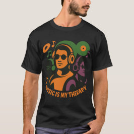 Camiseta Música é minha terapia - Fones de ouvido retrorref