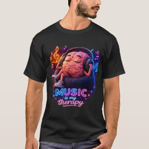 Camiseta Música É Minha Terapia Neon Gráfico Cérebro Lounge