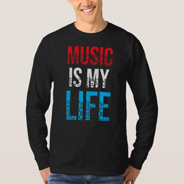 Camiseta Música É Minha Vida Longa, Rock And Roll (Frente)